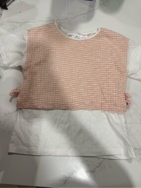 ZARA KIDS White Tee with Pink Textured Front Panel
